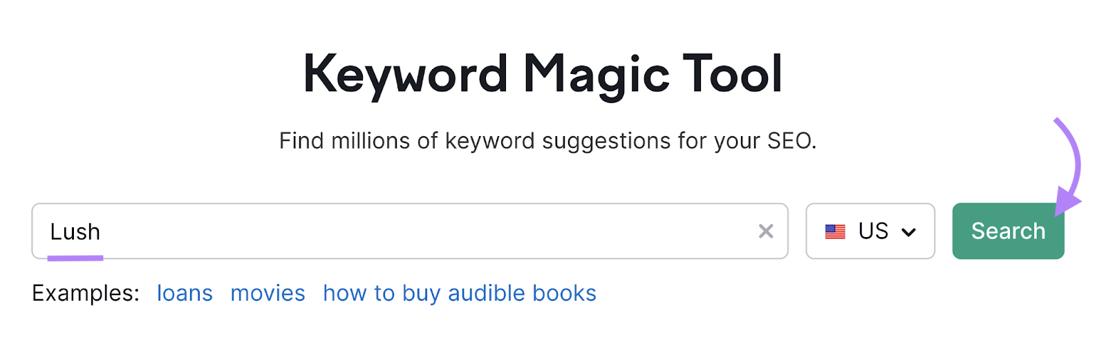 Search "Lush" brand name in keyword magic tool